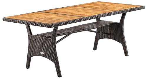 Casaria Tavolo da Giardino in Polyrattan Ripiano in Legno di Acacia 190x90x74cm Regolabile in Altezza per Esterno Pranzo Terrazza