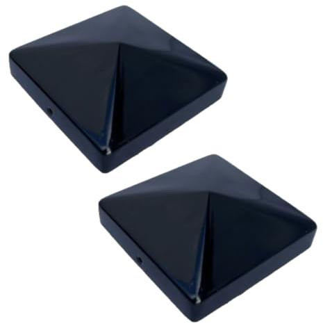 Pyramid Square Black Metal Fence Post Caps 3 75mm Post Top (2)