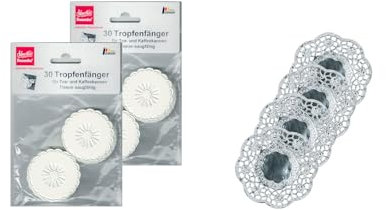 Demmler Lot de 2 anneaux anti-gouttes - Pour attraper les gouttes qui coulent - Couleur : blanc - 60 pièces au total - Avec 4 napperons argentés - Fabriqué en Allemagne