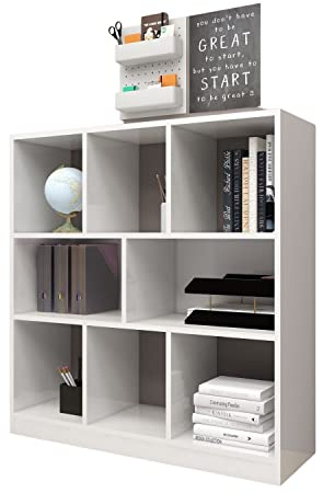Coemo Raumteiler Split Bücherregal Weiß Büroregal 3 Etagen Würfelregal mit 8 Fächern, Standregal, Aktenregal 100x30x106cm