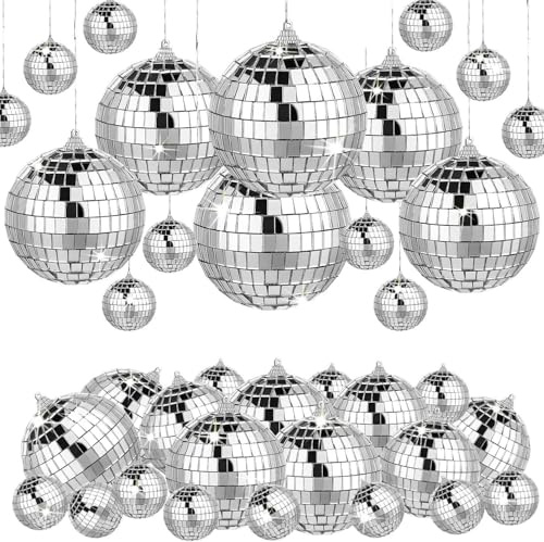 20 Gemischt Discokugeln Set,Discokugel Durchmesser,Klein Spiegelkugel Mini 3cm 4cm 5cm 6cm,Spiegelkugel Zum Aufhängen,Silber Discokugel,Mirrorball,Discokugeln Klein,Silberne Hängekugel,Discokugel Deko