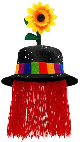 W WIDMANN MILANO Party Fashion - Chapeau de clown avec des cheveux et un tournesol, clown de cirque, comique, oiseau de plaisir, chapeau en tissu