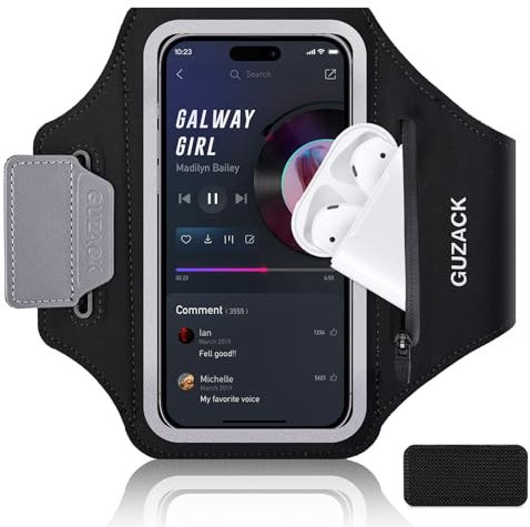 Fascia da Braccio Fascia Sportiva Running Holder con Titolare Auricolari per Correre Sweatproof Armband per iPhone 16 Pro Max/15/14/13/13 Pro /12 /iPhone 11 Pro Max/XS Max,Galaxy S24/S23 fino a 6.8