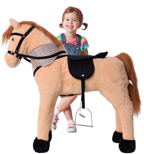 TE-Trend Pferd, 70 cm – Das perfekte Reitpferd für Kinder mit Sattel, Zaumzeug und Steigbügeln. EIN traumhaftes Geschenk für Pferdefreunde! Das ideale Spielzeug für glückliche Mädchen, beige