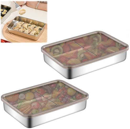 Nizirioo 2 Stück Edelstahl Frischhaltedose: Aufschnittdose mit Luftdichten Deckeln, Speisekonservierungsbox für Fleisch, Käse, Mehrweg Stapelbare Edelstahl-Box, Geschirrspüler/Öfen/Gefrierschrank