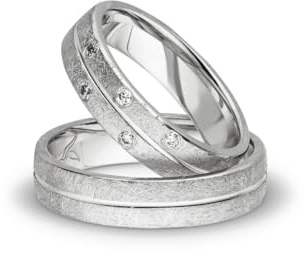Kolibri Rings Silber Eheringe Eismatt Rhodiniert 5 Zirkonia Steine Paarpreis Trauringe Partnerringe Freundschaftsringe - Gratis Gravur und Etui
