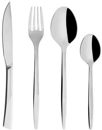 Ménagère 16 pièces Inox miroir Gamme 53EME AVENUE Avec 4 couteaux à steak L 23 cm, 4 fourchettes L 21.5 cm, 4 cuillères à soupe L 21.5 cm et 4 cuillères à café L 14.5 cm