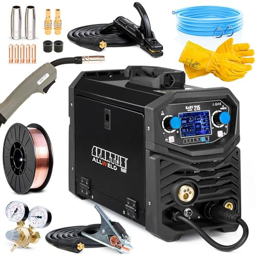 Spartus EasyMIG 215 - 200A Saldatrice a Filo Continuo con Gas, Sinergia Totale – Filo Imbottito, MMA, TIG, Saldobrasatura - Induttanza, Display LCD - Set Basic