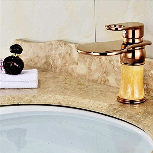 Faucets, New European Waterfall Jade Bathroom Faucet Jade Copper Antique Hot and Cold Wash Basin Retro Bathroom Bathroom Sink Faucet