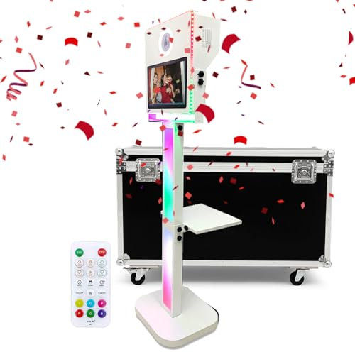 Professioneller Fotoautomat mit DSLR-Kamera, Party-Fotoautomaten-Ausrüstung für den Eventverleih,Selfie-Station – mit 15,6 Zoll-Touchscreen/RGB-Umgebungslicht/Ringfülllicht/Flightcase,White