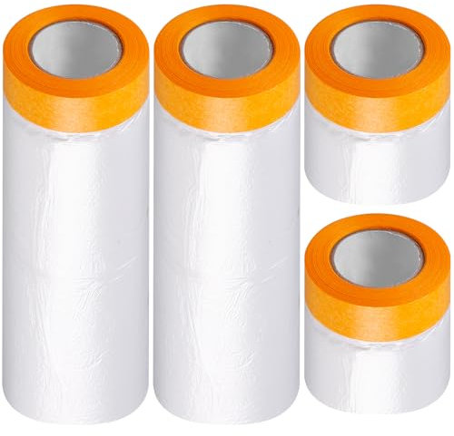 80M Abdeckfolie mit Klebeband, 4er Set (55cm x 20m x 2 Stück; 150cm x 20m x 2 Stück), Maler-Abklebeband für Innen- und Außenbereich, Malerkrepp mit Folie