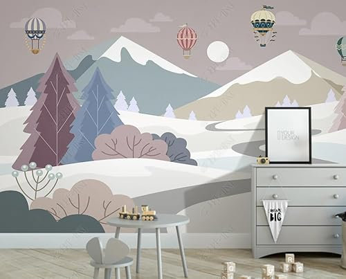 Papier Peint Panoramique Dessin Animé Paysage De Montagne Enneigée Ballon Enfants Trompe L Oeil Déco Mural Tableaux Muraux Photo 300Cm(L) X210Cm(H)