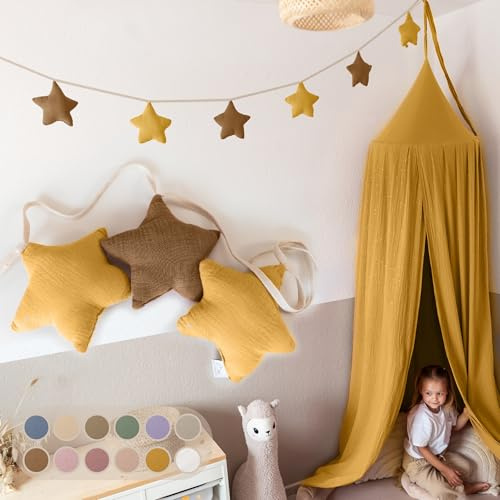 LILIMAUS Sterne, Flaggirling, Stoff [in 12 Farben] Flaggirling, Kinderzimmer – 100% Baumwolle, handgemachte Girlande, Stoff – Wimpelkette, Musselin – Hausbett, Dekoration Mädchen und Jungen