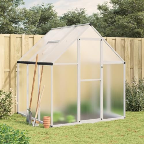 LAPOOH Gewächshaus mit Fundamentrahmen Silbern 169x169x195 cm Alu, Frühbeet, Tomatenhaus, Treibhaus, Greenhouse, Garten Zubehör - 4005828