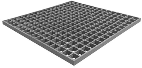 NATOTELA GFK-Gitterrost 615x615 mm MW: 38/38 mm Abflussrost Einlaufrost Trittrost Glasfasergitter Elektrisch Isolierend Chemikalienbeständig Leicht Industrieanlagen Entwässerung Laufstege Grau
