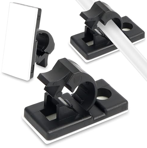 OWill 100 PCS Cable Clips Self Adhesive, Black Cable Tidy Clips, Sticky Cable Holder Clips Hooks Cable Organiser for Cable Management Home Office Desk Wall Christmas Hanging Decorations Fairy Lights