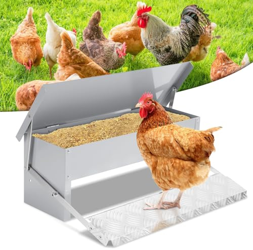 Ollewiellan Comedero automático para gallinas, 5 kg, comedero con pedal automático, alimento para pollos para aves de corral, impermeable y a prueba de ratas