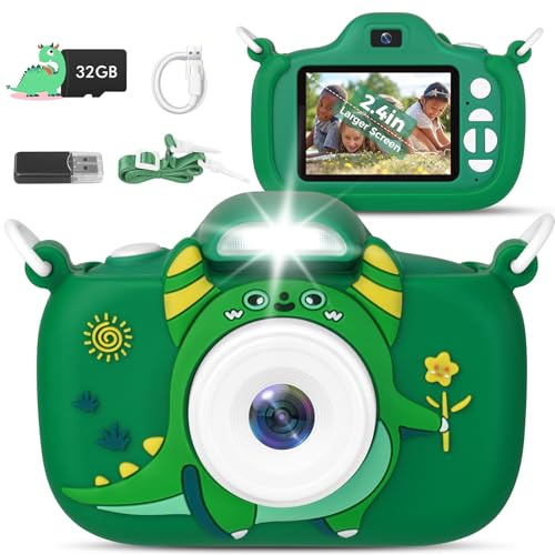 Kinderkamera mit Taschenlampe und 2,4-Zoll-Bildschirm, 1080P Dual-Objektiv, Kleinkindkamera – Weihnachts- und Geburtstagsgeschenk für 3–12 Jahre alte Mädchen, Jungen, Kinder-Digitalkamera mit 32
