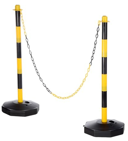 PATIKIL 2Pcs Poteaux De Délimitation De Trafic avec Base Remplissable, Barrières De Sécurité en Chaîne Plastique De 5ft pour Contrôle Intérieur/Extérieur, Construction, Noir/Jaune