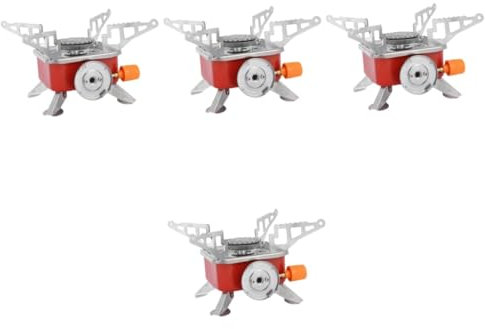 Sosoport 4 Pièces mini poêle extérieur de plein air cuisiner pot de camping barbecue extérieur rechaud camping poêle extérieur en métal brûleur à gaz de camping alliage d'aluminium rouge