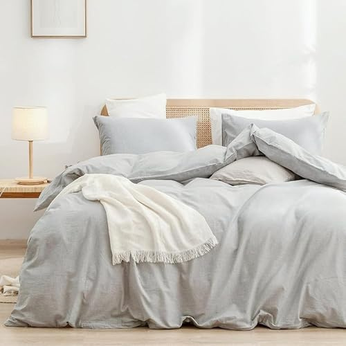 Gezu Bettwäsche 135x200cm Baumwolle Grau Hellgrau 2Teilig Einzelbett Bettwäsche Set Oeko-TEX® Standard Zertifiziert Wende Bettwäsche Bettbezug 135x200 und Kissenbezüge 80x80 mit Reissverschluss