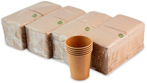 Hostelnovo - Confezione da 600 Tovaglioli Cocktail in Carta 100% Riciclabili e Biodegradabili + 50 Bicchieri Eco - 10 x 10 cm