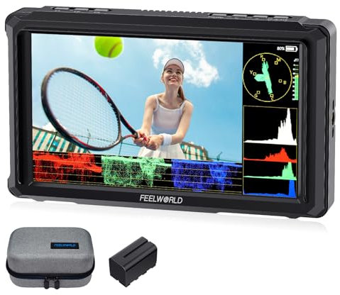 FEELWORLD FW568 Pro 6 Pulgadas 1200nit Alto Brillo Cámara Monitor de Campo con F750 4400mAh Batería y Bolsa, Custom 3D LUT 4K 60Hz HDMI en la Salida de Forma de Onda de Supervisión de Peso Ligero