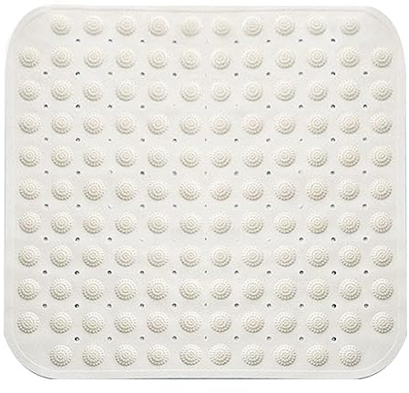 Shower mat, 48 x 48 cm Non Slip Square Bath Mat, Shower Mat Anti Slip, Non Slip mat With Suction Cups, Suction Cups Machine Washable Square, for Sauna, Shower Room, Drain Holes, White