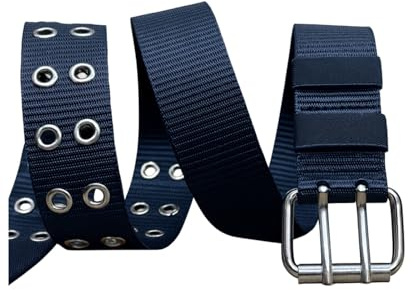 Nietengürtel Gürtel Übergröße, 120CM Arbeitsgürtel Herren, Nylon Arbeitsgürtel für Doppelloch mit Tülle, Punk Stil Jeansgürtel, Verstellbarer Webgürtel, Robust, Halloween Cosplay, Alltag und Party
