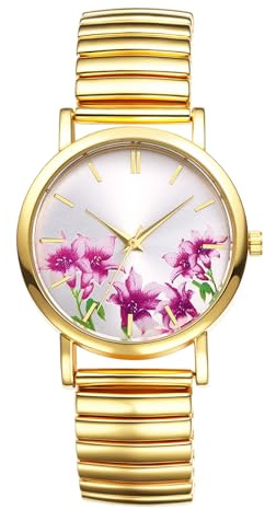 JewelryWe Damenuhr Elastische Leuchtende Uhr Glitzer Zirkonia Diamant Analog Quarz Armbanduhr Damen Edelstahl Stretch-Armband Lässige Uhr mit Zugarmband und Leuchtzeiger