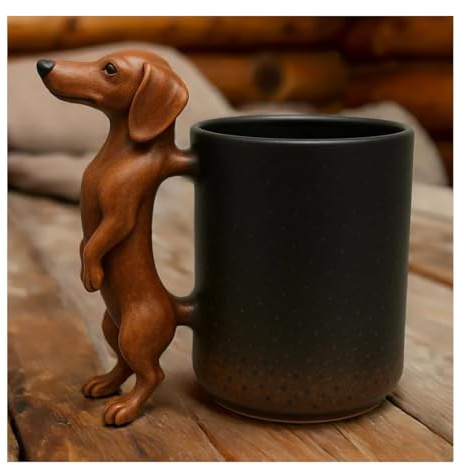 Taza de café hecha a mano, divertida taza de café con forma de animal 3D, perro salchicha, bulldog francés y basset hound, taza de café para el hogar, cocina, sala de estar, oficina (perro salchicha)