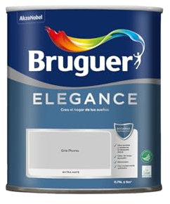Bruguer Elegance Pintura Monocapa Extra Mate para Paredes y Techos, Interior y Exterior protegidos, Ultra Lavable, Resistente al Desgaste y Manchas, Con conservante Antimoho, Gris Pluma 750 ml