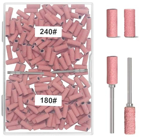 200 st små slipband för nagelborr med 2 st 3,1 mm dorn bit, 180# 240# grovt fint korn minislipband, för naturliga naglar, akryl, gelmanikyr och pedikyr
