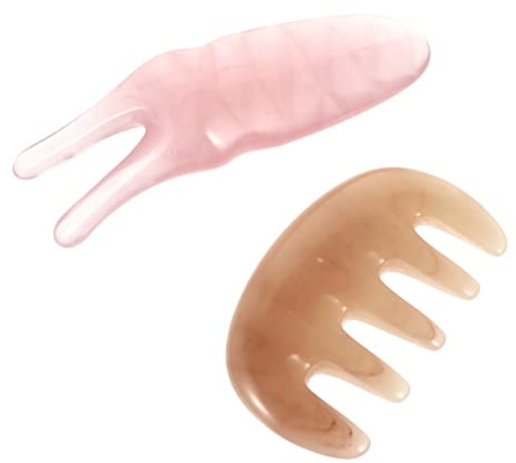 WRITWAA Peine Masajeador Multifuncional para Aliviar Tensión Facial Cabeza de Resina Rosa 2 Piezas para Cuidado y Relajación del Cuero Cabelludo