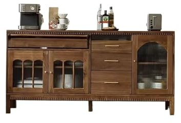 Buffet Salle a Manger 160cm Armoire de Rangement Retro Teinte Noyer Noir en Bois Massif, Console d'Entrée pour Maison, Meuble de Stockage Adapté aux Salons et Vestibules​​ Bahut