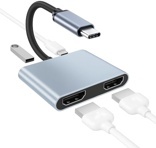 Girihe Hdm1 Splitter for Dual Monitors, Hdm1 Adapter Dual Monitors 4K Duall Hd m1 Adapter for 2 Monitor Usb Extender Usb 3.0 Port, Pd Port, Hd m1 Splitter fo r Us b C Portt Laptops and Tablets