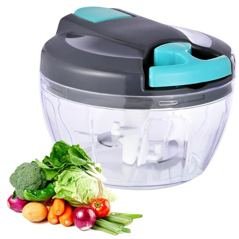 VegCuutPull & Chop Food Processor, Portable Multi-Function Manual Food Processors & Hand Chopper/Mixer/Blender for Veggies, Ginger, Fruits, Nuts, Herbs 5OOml（Blue）