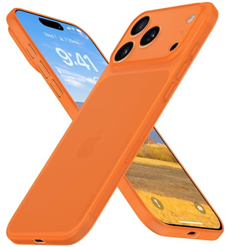 memumi Skal för iPhone 17 Pro, Tjocklek 0,3 mm, Slim Fit, Matt yta [Stötbeständigt, Halkskydd, Anti-rep] Skyddskåpa Extra Tunn för iPhone 17 Pro - Trans-orange