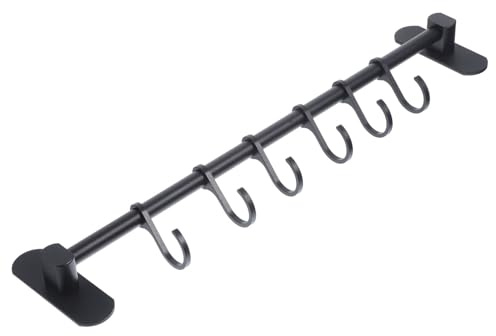 ZUNOXAZ Support Mural Sans Perçage 40 Cm 6 Crochets En Alliage D'aluminium Noir, Barre à Ustensiles Cuisine Multifonction, Organiseur Pratique Cuisine, Salle De Bain Et Balcon