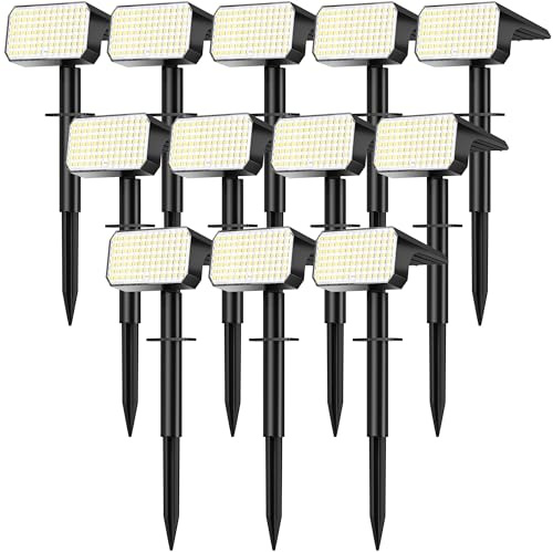 LANSOW 12 Pack Solar Spot Lights Outdoor Waterproof IP67, (90 LED/4 Modes) Solar Landscape Spotlights, 2-in-1 Solar Powered Flood Lights for Yard Garden Pathway Outside Tree, Auto ON/Off(Cool White)