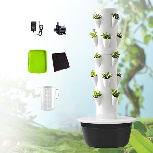 Sistema da giardino a torre idroponica con pompa e serbatoio mobile per coltivazione di erbe e ortaggi da interno