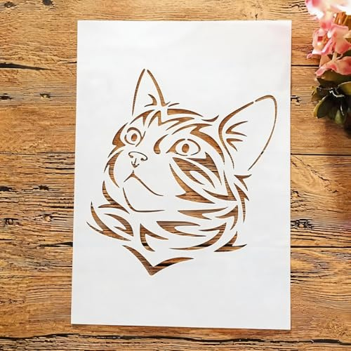 TIAMECH A4 Reusable Cat Stencil for Painting - Cute Cat Stencils Layering Template, DIY Wall Art, Wood Furniture, Scrapbook & Crafts (8.3x11.7inch)