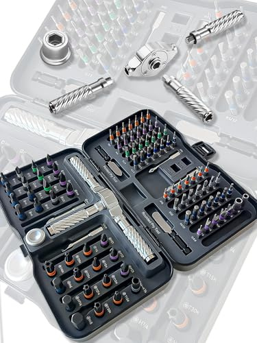 100 in 1 Magnetic Ratchet Screwdriver Sets, S2 Steel Bits, DIY Combination Flexible Shaft for Furniture Assembly, Precision Electrical Appliance Repair