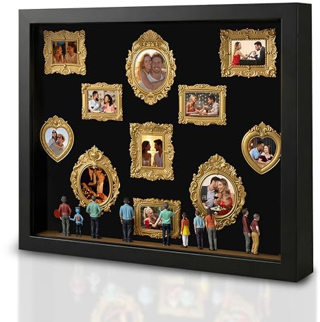 GMDLSK Personalisiertes Mini-Museum 3D Bilderrahmen mit Fotos „Museum of Us“ - DIY Schattenbox mit Beleuchtung, Mini-Rahmen & Figuren - Einzigartiges Geschenk für Paare zum Valentinstag & Jahrestag