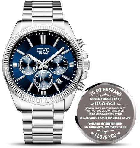 CIVO Montre Homme Chronographe Acier: Etanche Analogique Grand Cadran Date | Montre Bracelet avec Aiguilles Lumineuses pour le Quotidien Casual Affaires - Cadeau pour Lui Père Mari Noël Anniversaire
