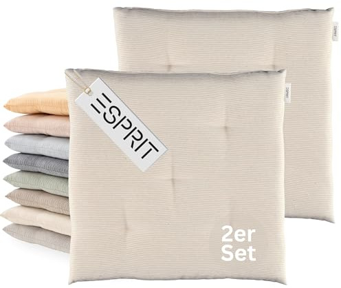 Esprit Set di 2 cuscini da sedia 40x40 cm Beige - Comodi cuscini per sedia per sala da pranzo e cucina - lavabili fino a 30°C - Öko-Tex - Cuscino per seduta per mobili da giardino, cuscino per sedile