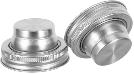 BESPORTBLE 2pcs Stainless Steel Mason Jar Lids with Spice Shaker Function, Reusable Cocktail Shaker Covers Suitable for Mason Jars, Sturdy Silver Metal Caps for Convenient Drinking