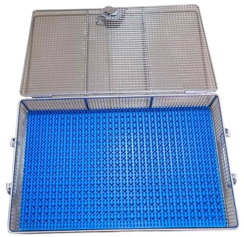 304 rostfritt stål medicinskt kirurgiskt instrument steriliseringskorg | Med silikondyna, resistent mot hög temperatur och tryck, liten metallbricka (40 x 25 x 7 cm)