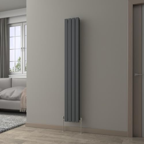 NRG 1800 x 272 mm Column Radiator Anthracite Double Flat Panel with Values | Designer Radiator,Central Heating,Free Angle Valves,High Heat Output,Modern,Compatible for Use on All UK Heating Systems