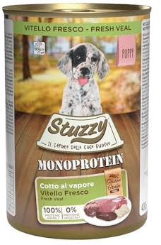 Stuzzy, Cibo Umido per Cani Cuccioli al Vitello Fresco, Monoproteico in Patè (6 Lattine da 400g)